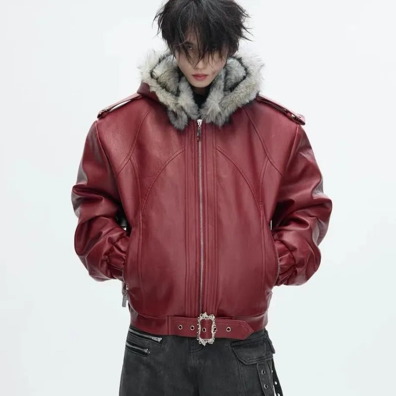 Lucas | Men's Hooded Faux Leather Bomber Jacket – Streetwear Winter Jacket