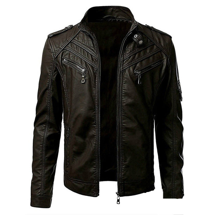 Kurt | Men's Leather Look Moto Jacket – Dark Brown