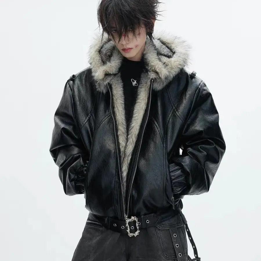 Lucas | Men's Hooded Faux Leather Bomber Jacket – Streetwear Winter Jacket