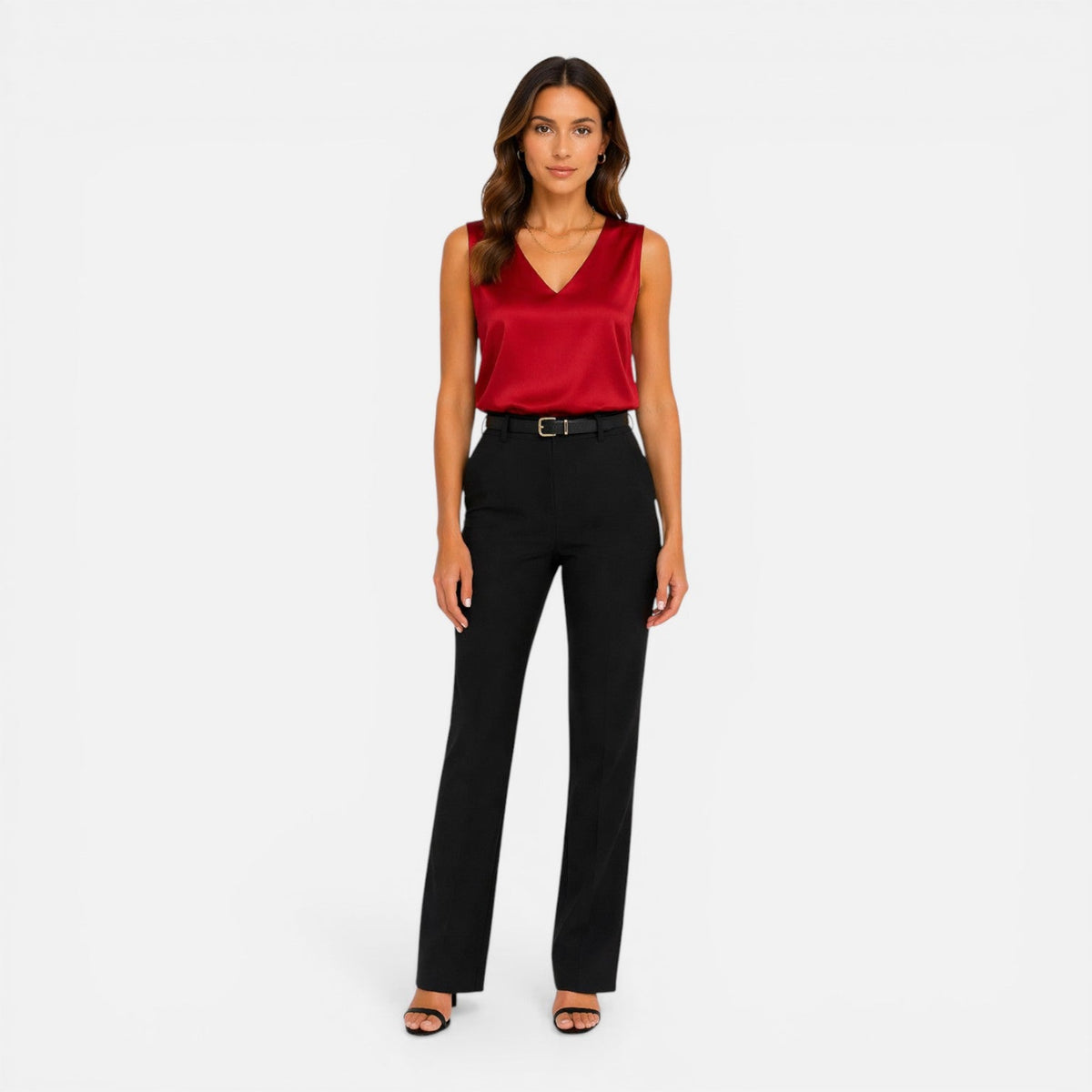 Aria | Women's Satin Look V-Neck Camisole Top – Sleeveless Layering Top