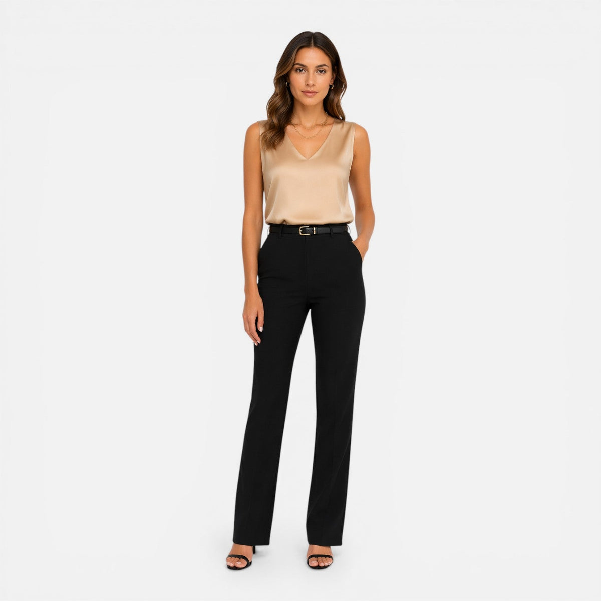 Aria | Women's Satin Look V-Neck Camisole Top – Sleeveless Layering Top
