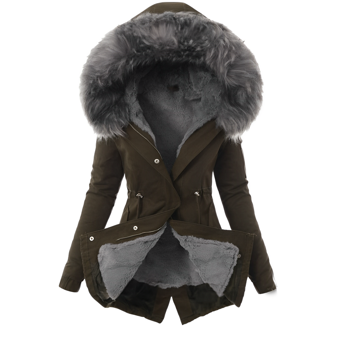 Mona | Women's Faux Fur Hood Winter Parka – Olive Green