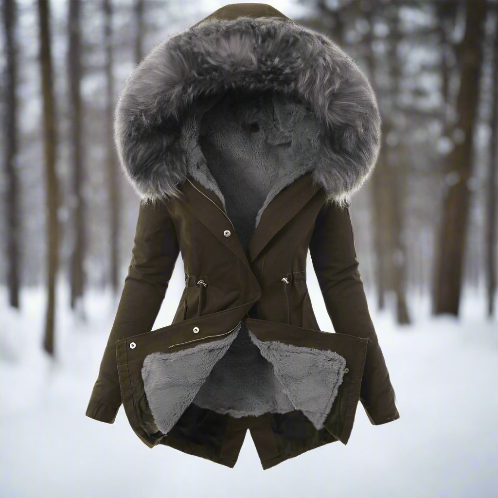 Mona | Women's Faux Fur Hood Winter Coat – Insulated Cinched Waist Parka