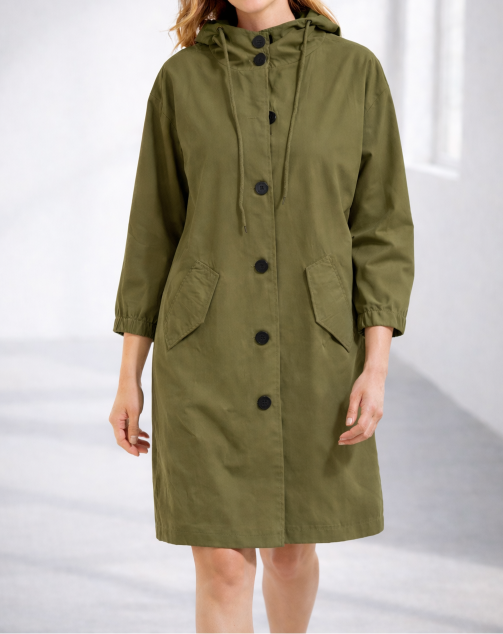 Daphne | Women's Long Hooded Winter Jacket – Olive Green