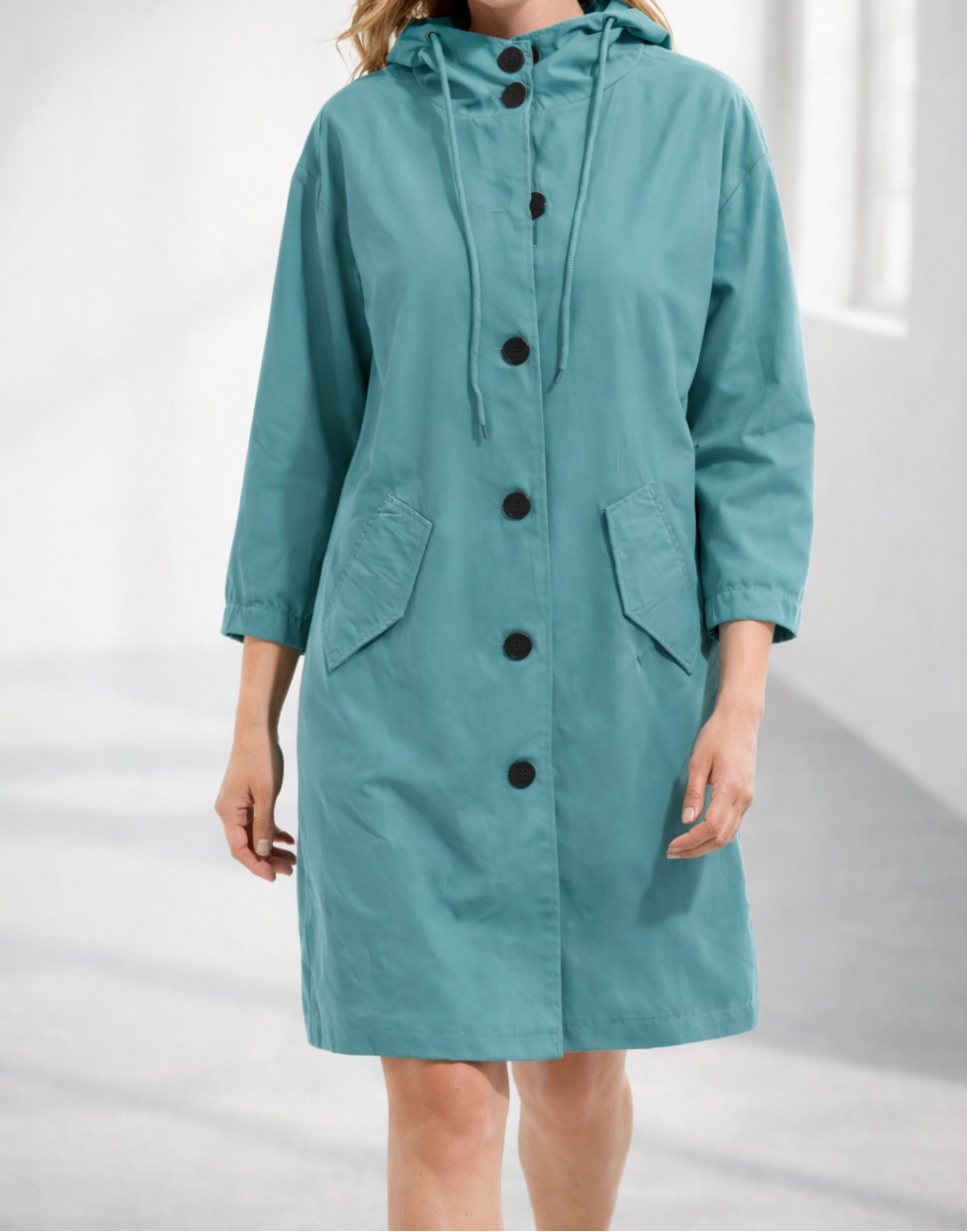 Daphne | Women's Long Hooded Winter Jacket – Blue Green