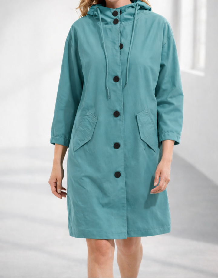 Daphne | Women's Long Hooded Winter Jacket – Blue Green
