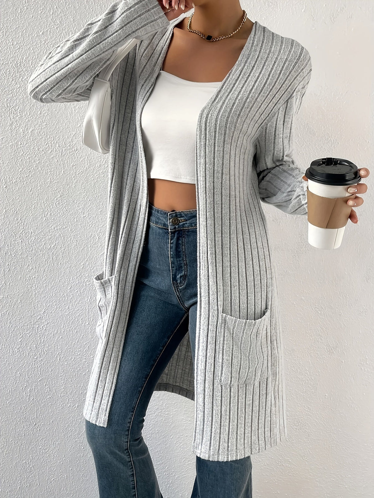Delia | Women's Long Ribbed Cardigan Sweater – Open Front Knit Cardigan