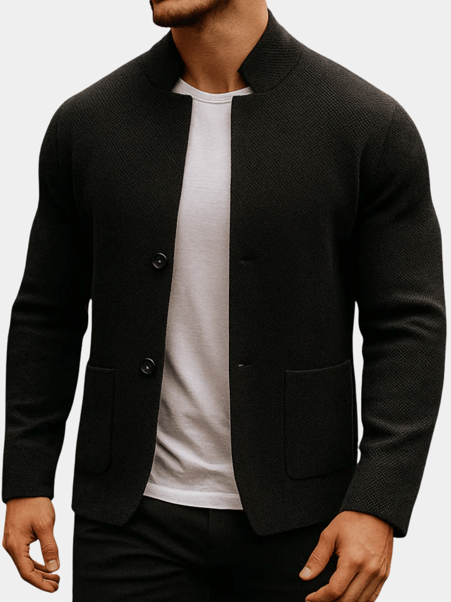 Felix | Men's Textured Cardigan Sweater – Patch Pocket Stand Collar Cardigan