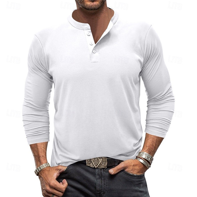 Liam | Men's Long Sleeve Henley Shirt – White