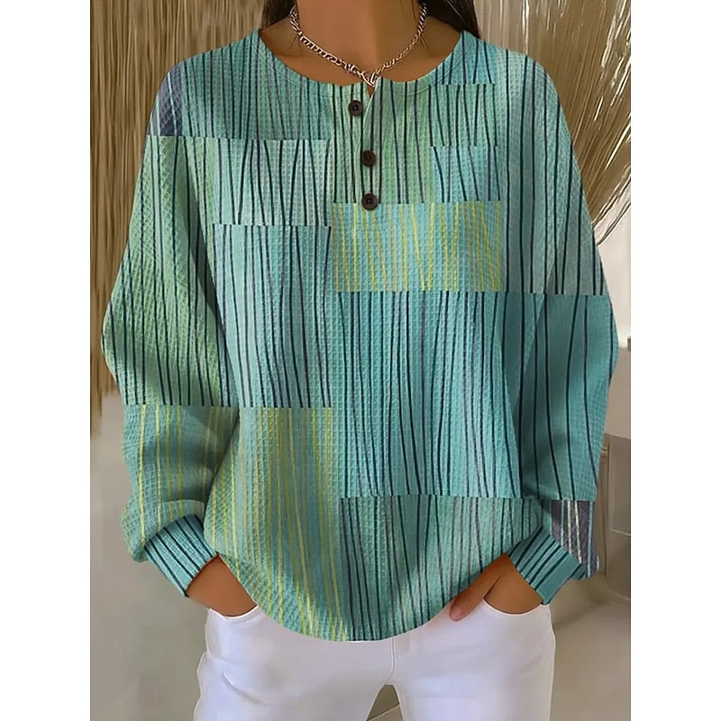Ava | Women's Artful Print Button Neck Sweatshirt – Green