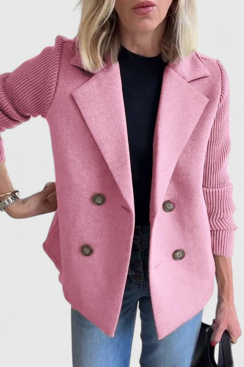 Petra | Women's Double-Breasted Blazer – Knit Sleeve Tailored Blazer