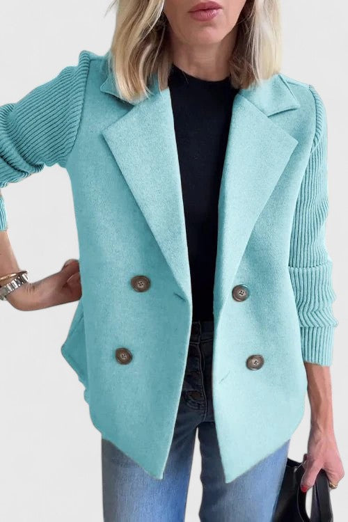 Petra | Women's Double-Breasted Blazer – Knit Sleeve Tailored Blazer