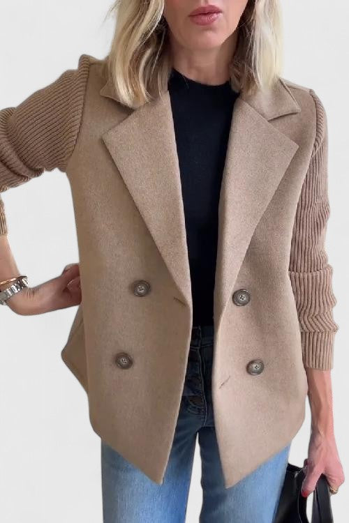 Petra | Women's Double-Breasted Blazer – Knit Sleeve Tailored Blazer