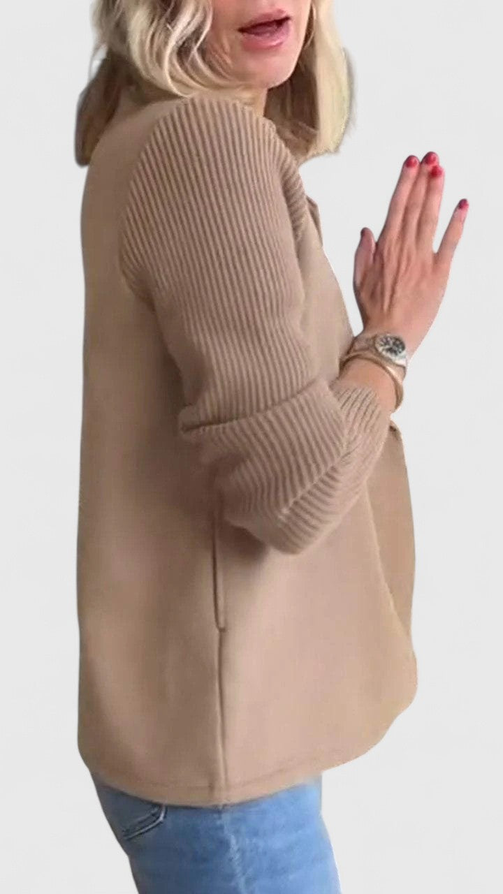 Petra | Women's Double-Breasted Blazer – Knit Sleeve Tailored Blazer