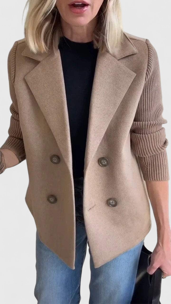Petra | Women's Double-Breasted Blazer – Knit Sleeve Tailored Blazer