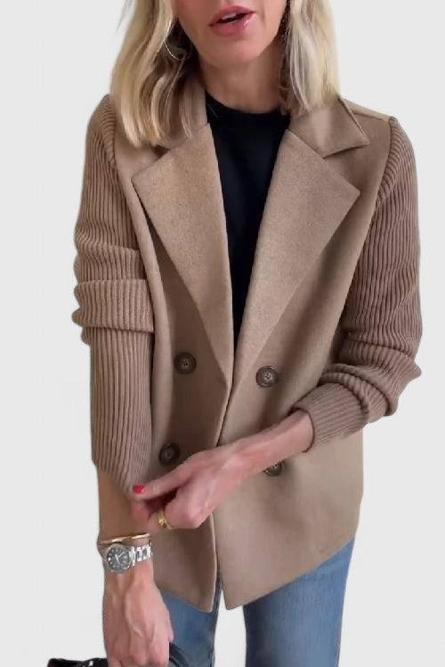 Petra | Women's Double-Breasted Blazer – Knit Sleeve Tailored Blazer