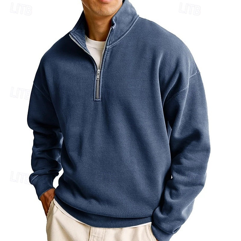 Rex | Men's Stand Collar Quarter Zip Sweatshirt – Navy Blue