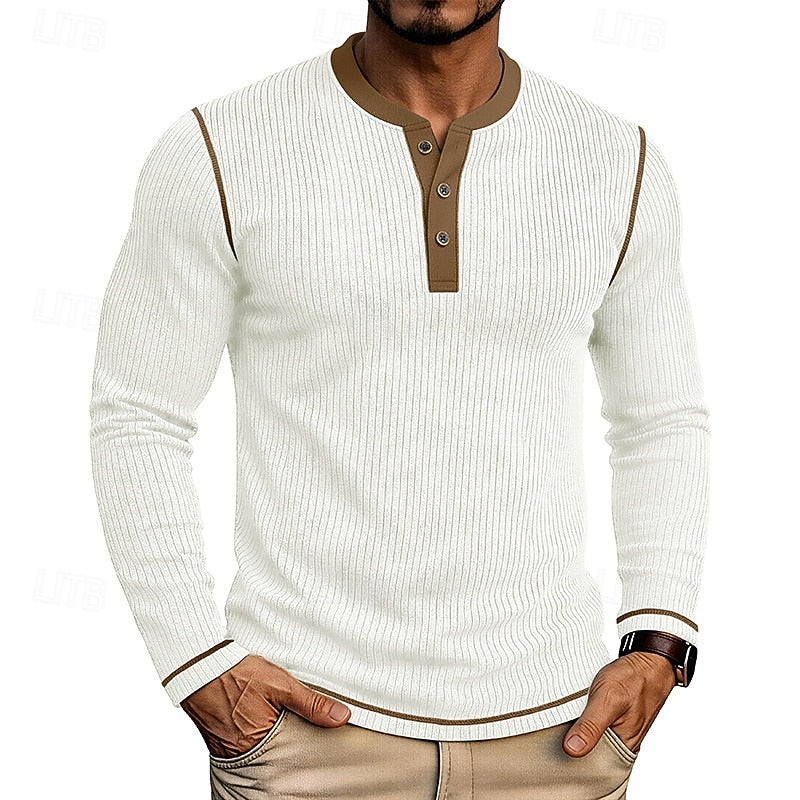 Zane | Men's Rib Knit Henley Shirt – White
