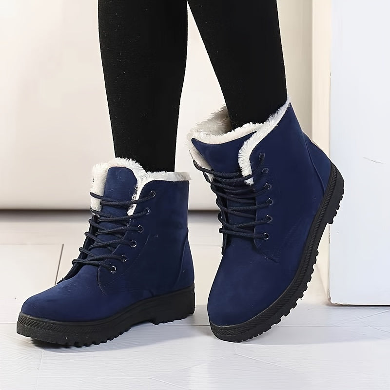Lana | Women's Warm Lined Lace-Up Winter Boots – Blue