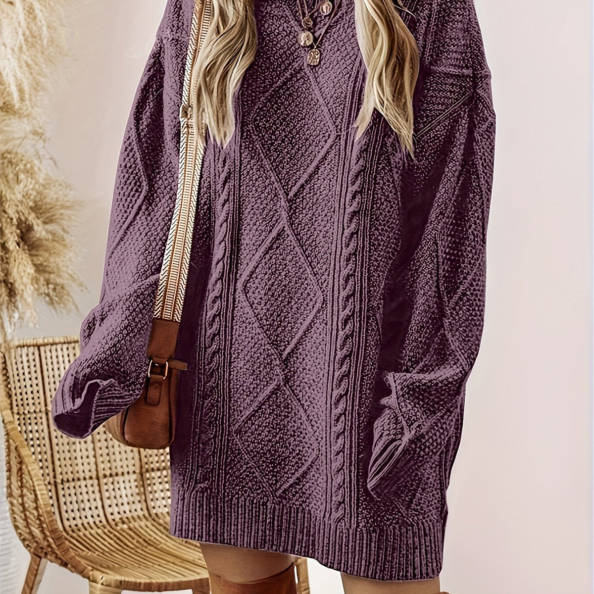 Hannah | Women's Cable Knit Sweater Dress – Purple