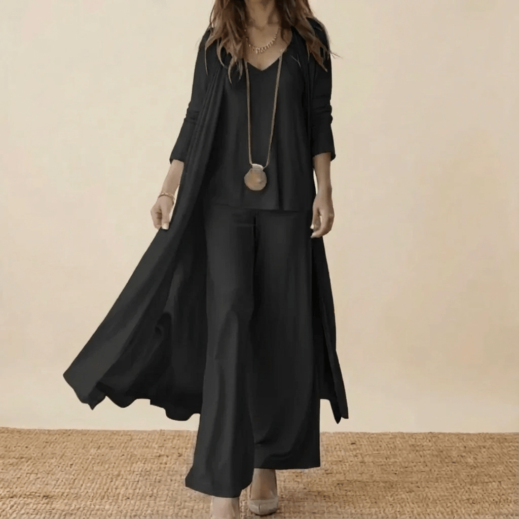 Raya | Women's V-Neck Three Piece Matching Set – Black