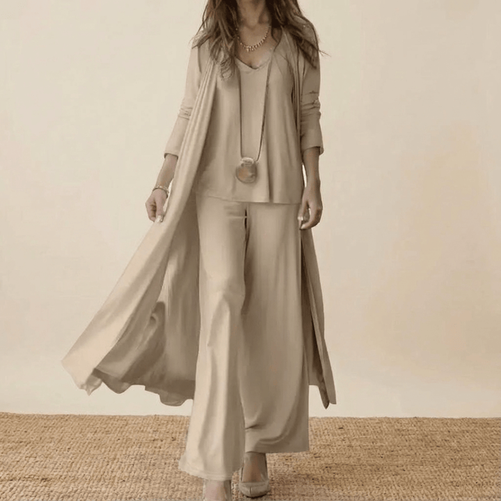 Raya | Women's V-Neck Three Piece Matching Set – Taupe