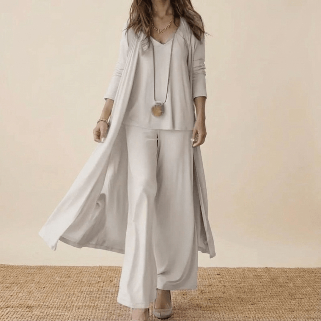 Raya | Women's V-Neck Three Piece Matching Set – White