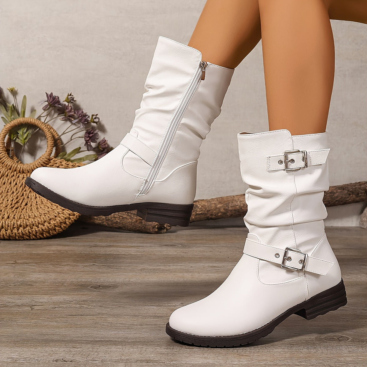 Nova | Women's Slouchy Buckle Winter Boots – Chunky Heel Fall Boots