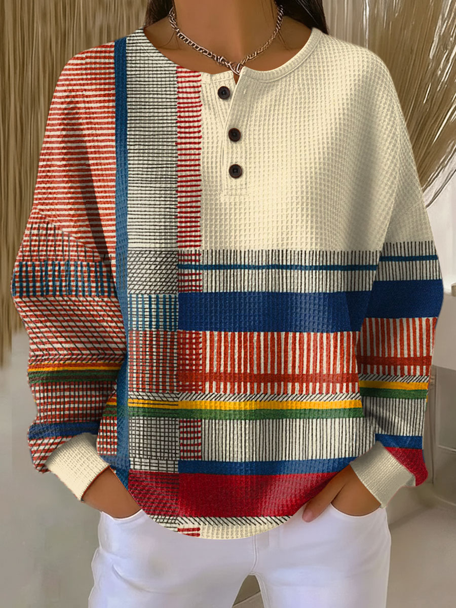 Helena | Women's Brushed Waffle Henley Shirt – Multicolour