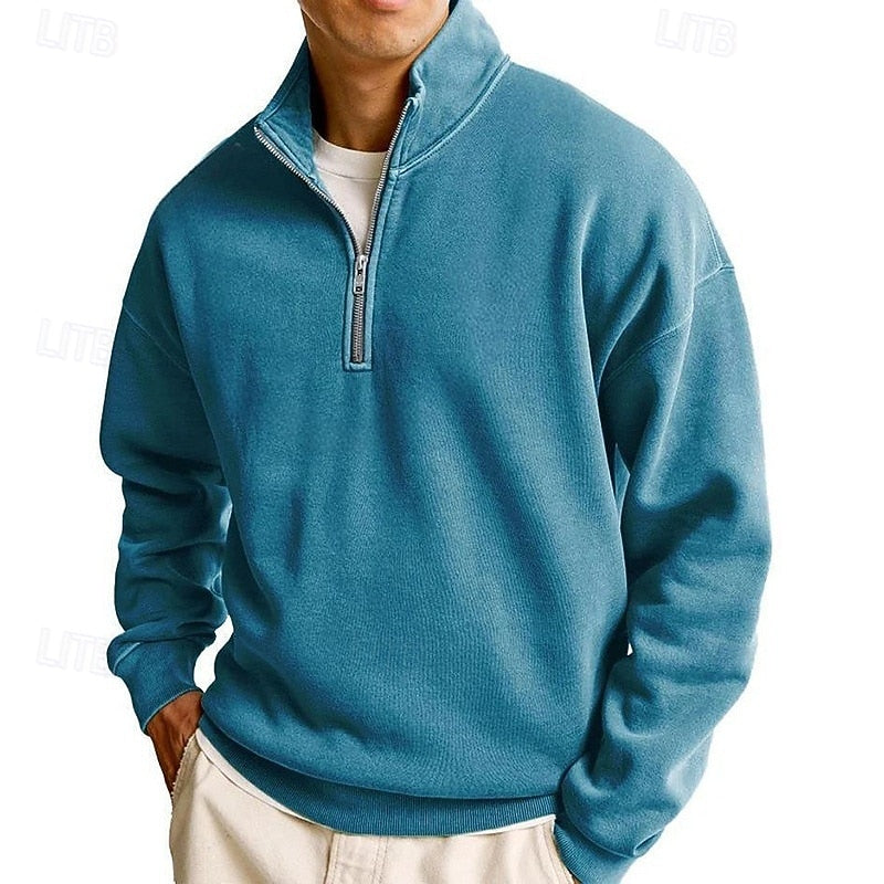 Rex | Men's Stand Collar Quarter Zip Sweatshirt – Denim Blue
