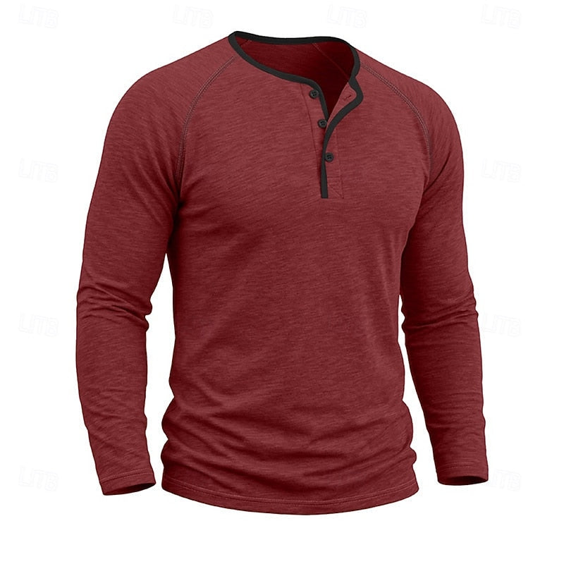 Adam | Men's Long Sleeve Henley Shirt – Classic Button Placket Top