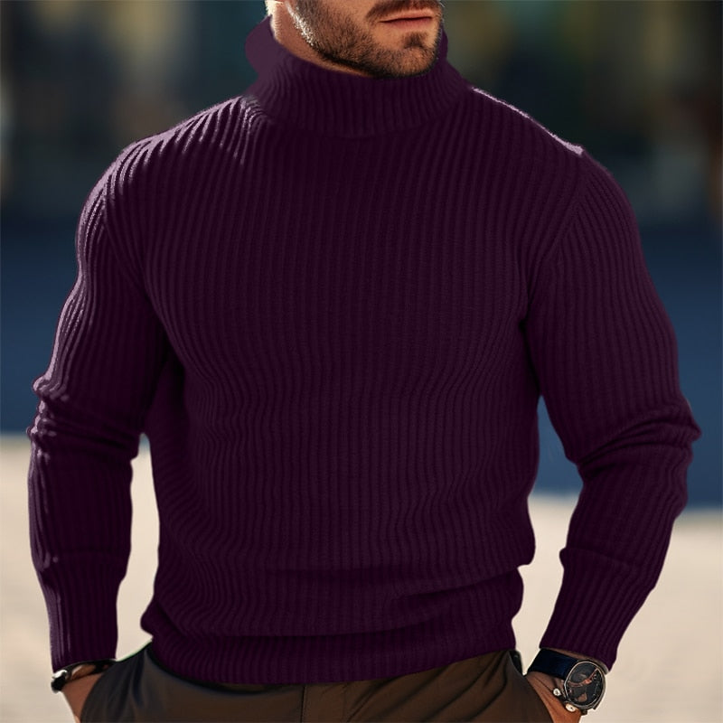 Wade | Men's Slim Fit Turtleneck Knit Sweater – Ribbed Pullover
