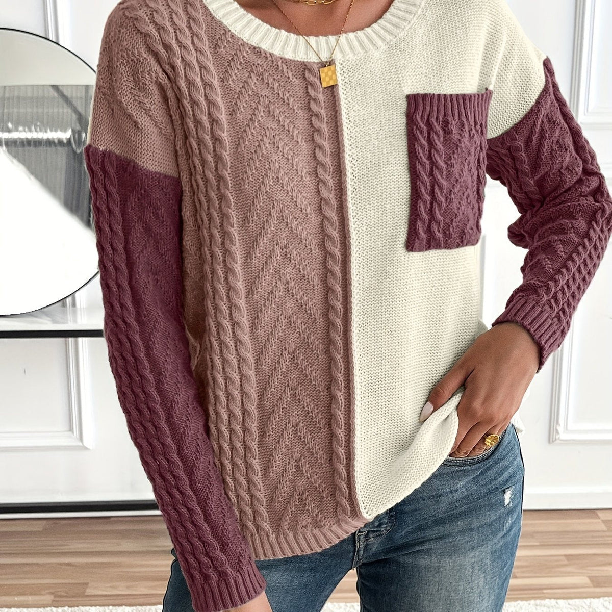 Celia | Women's Cable Knit Sweater – Pink