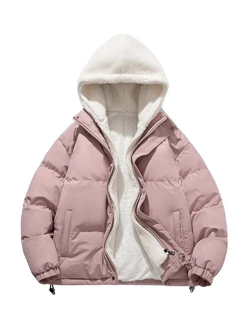 Zoe | Women's Hooded Sherpa Winter Jacket – Light Pink