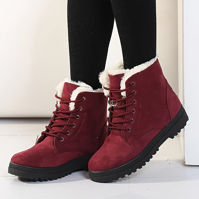 Lana | Women's Warm Lined Lace-Up Winter Boots – Red
