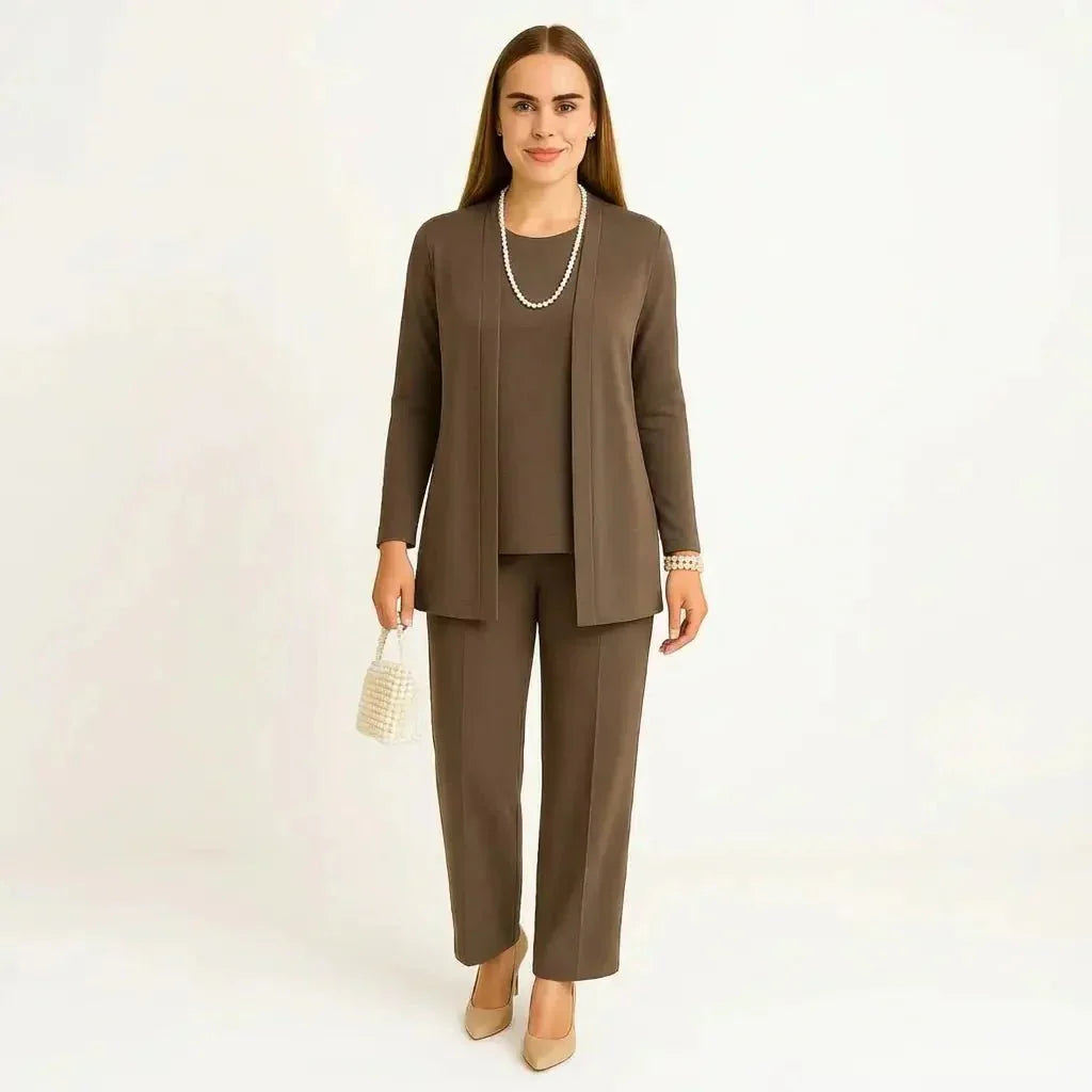 Romy | Women's Three Piece Cardigan Matching Set – Taupe