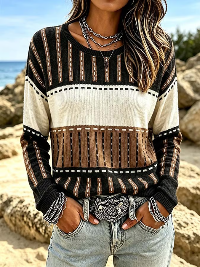 Xena | Women's Colour Block Knit Sweater – Black