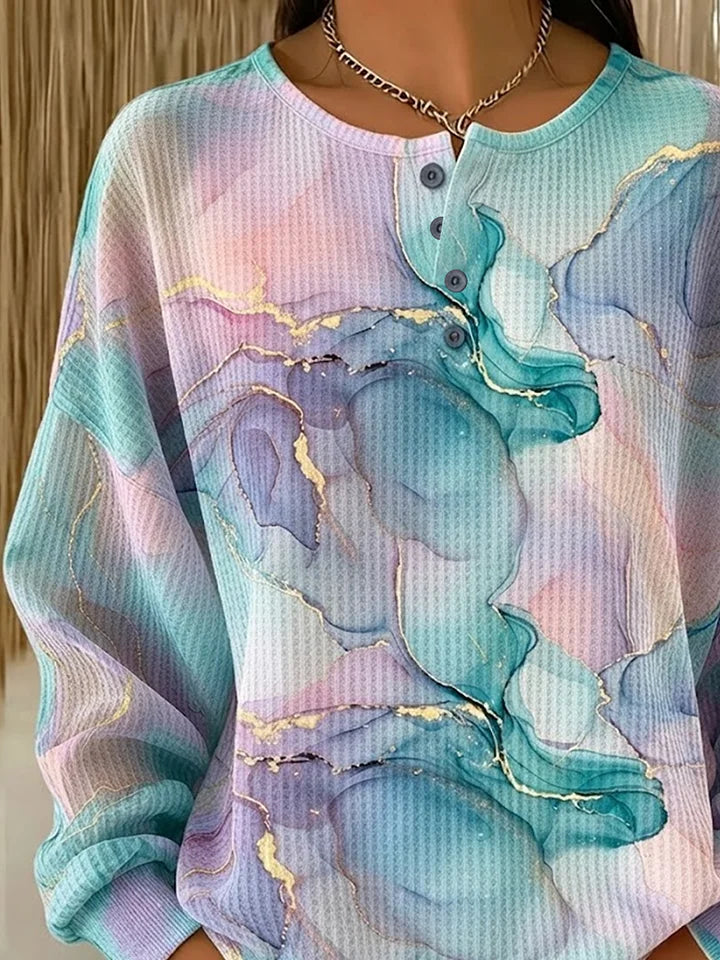 Brooke | Women's Marble Print Henley Sweatshirt – Marble Print