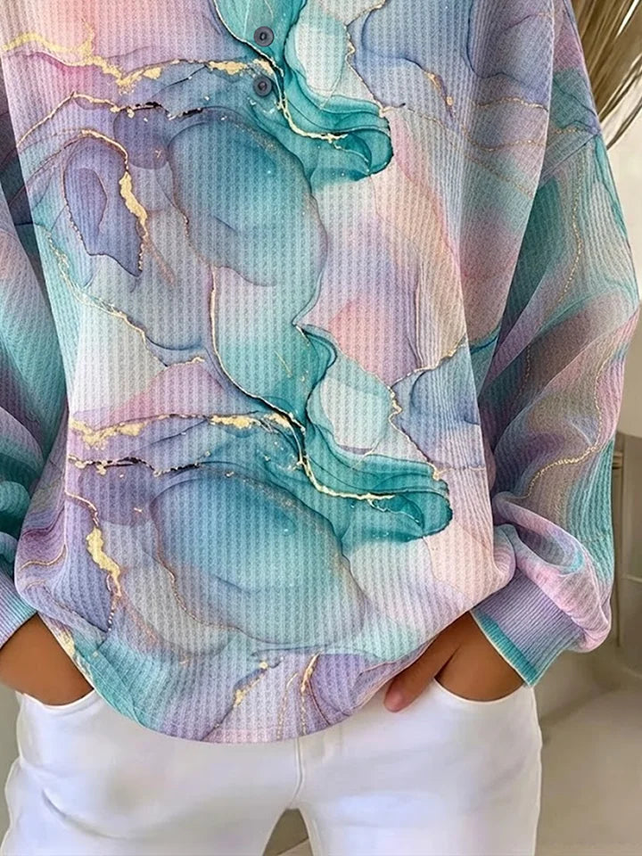 Brooke | Women's Marble Print Henley Sweatshirt – Marble Print