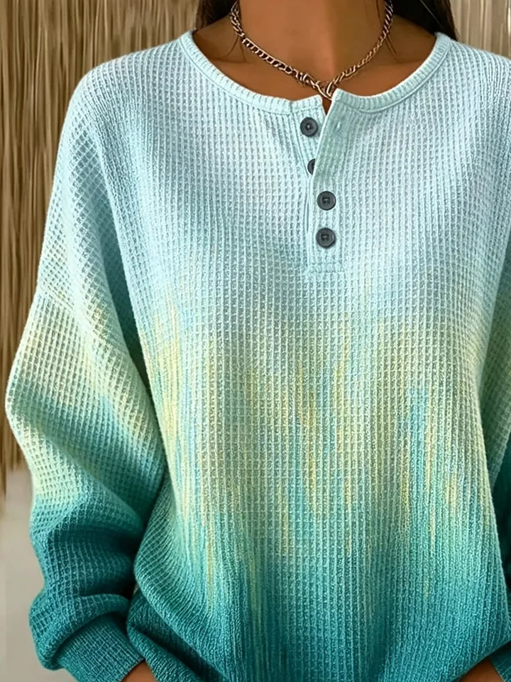 Lorelei | Women's Waffle Knit Henley Sweatshirt – Gradient Dip Dye Pullover