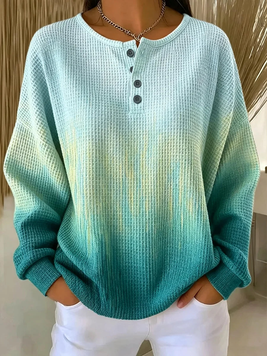 Lorelei | Women's Waffle Knit Henley Sweatshirt – Cyan
