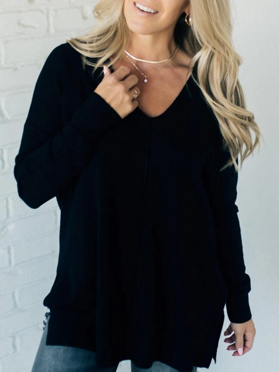 Flora | Women's Classic V-Neck Knit Sweater – Black