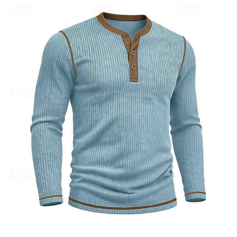 Zane | Men's Rib Knit Henley Shirt – Flexible Long Sleeve Base Layer