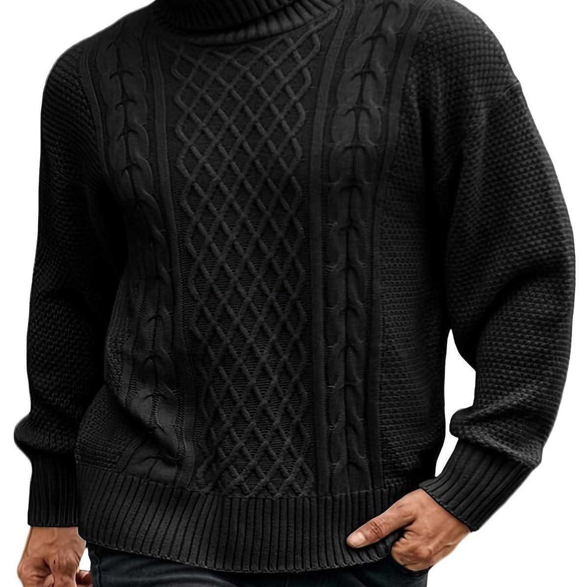 Blake | Men's Cable Knit Turtleneck Sweater – Warm High Neck Pullover