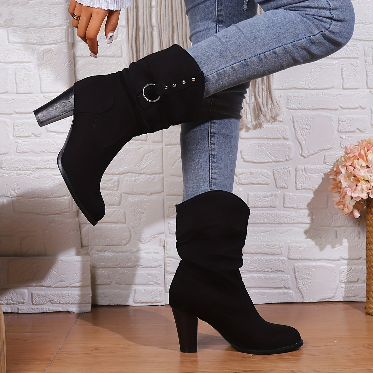 Gaia | Women's Slouchy Western Ankle Boots – Black