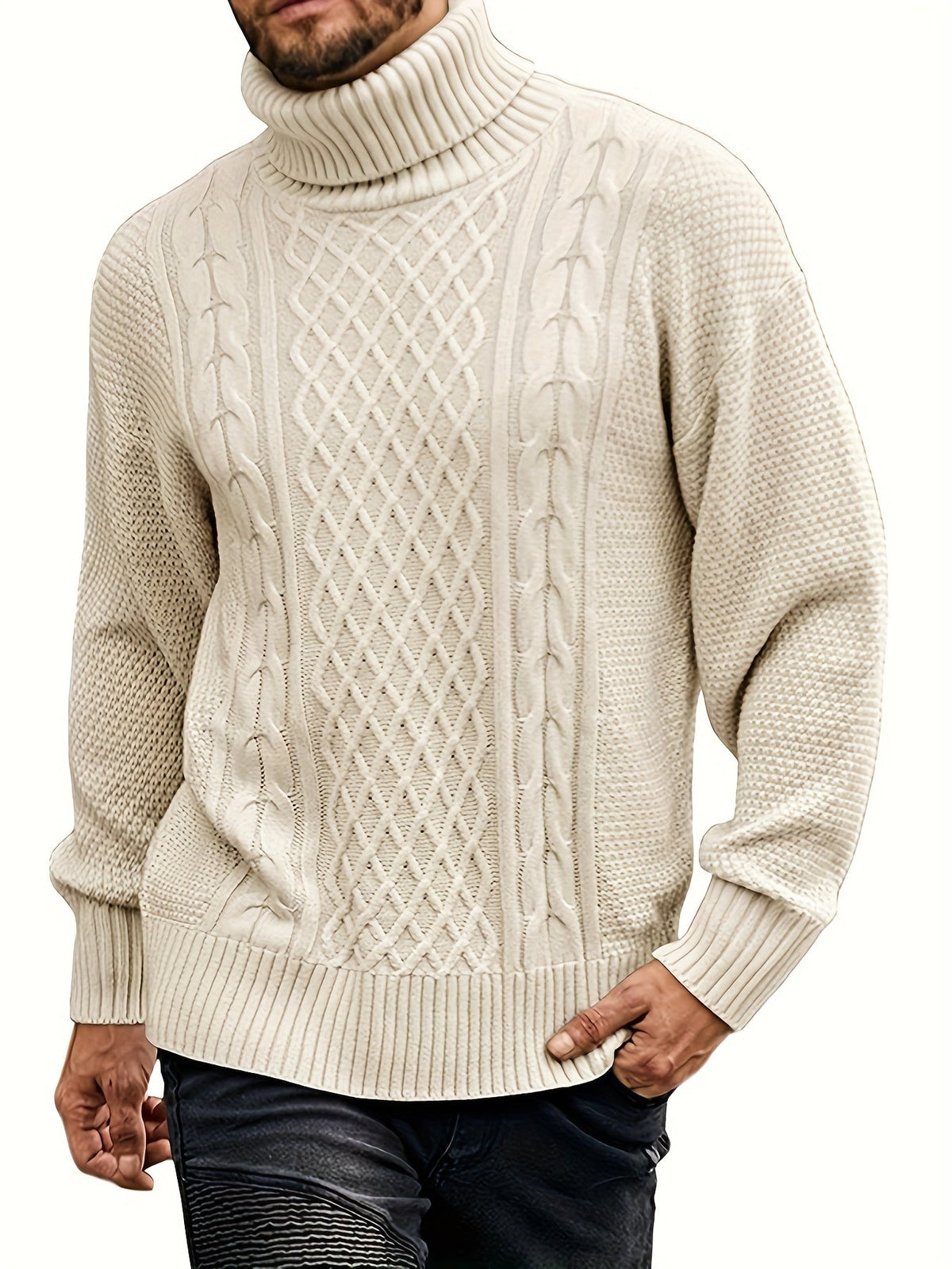 Blake | Men's Cable Knit Turtleneck Sweater – Warm High Neck Pullover