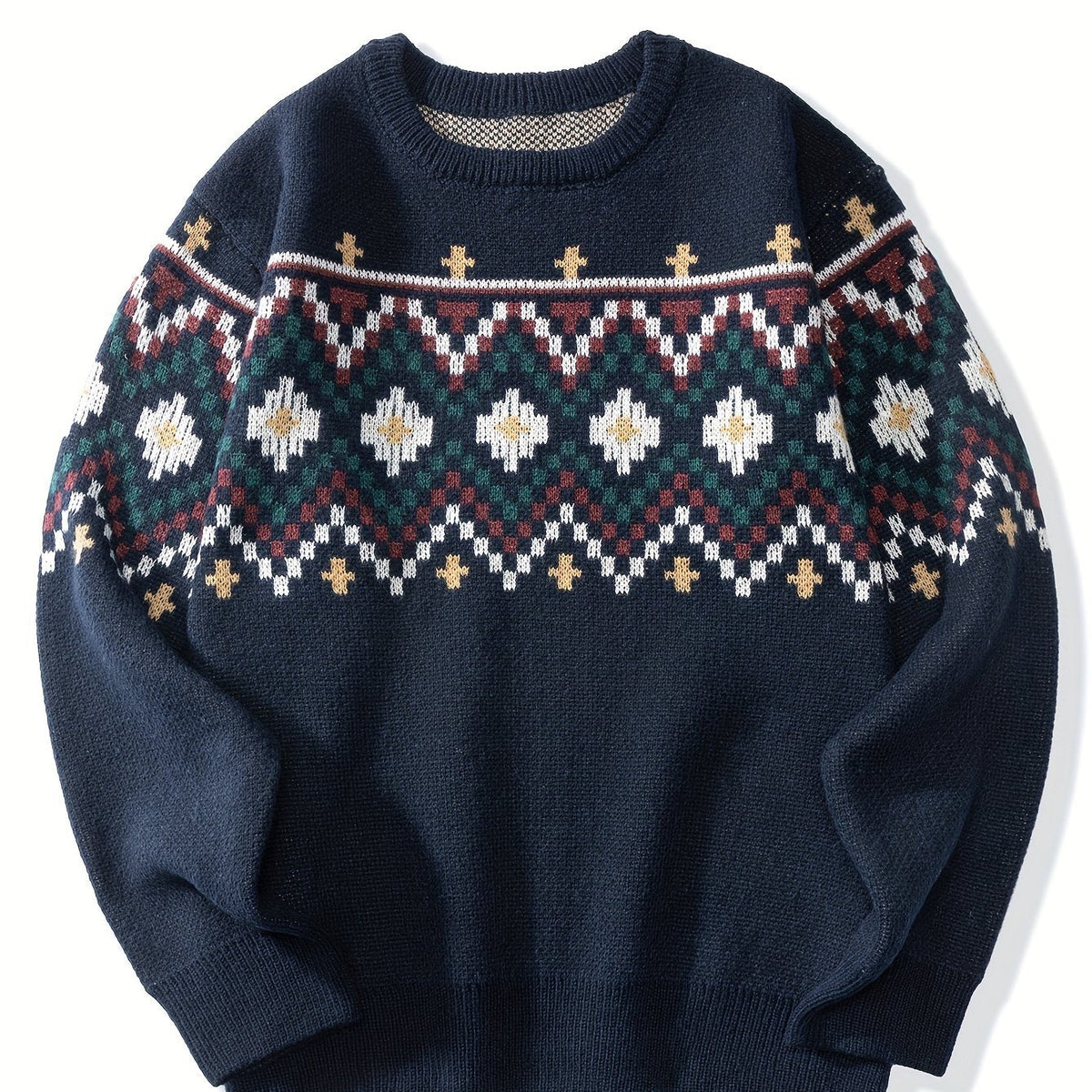 Hugo | Men's Navy Patterned Yoke Knit Sweater – Navy
