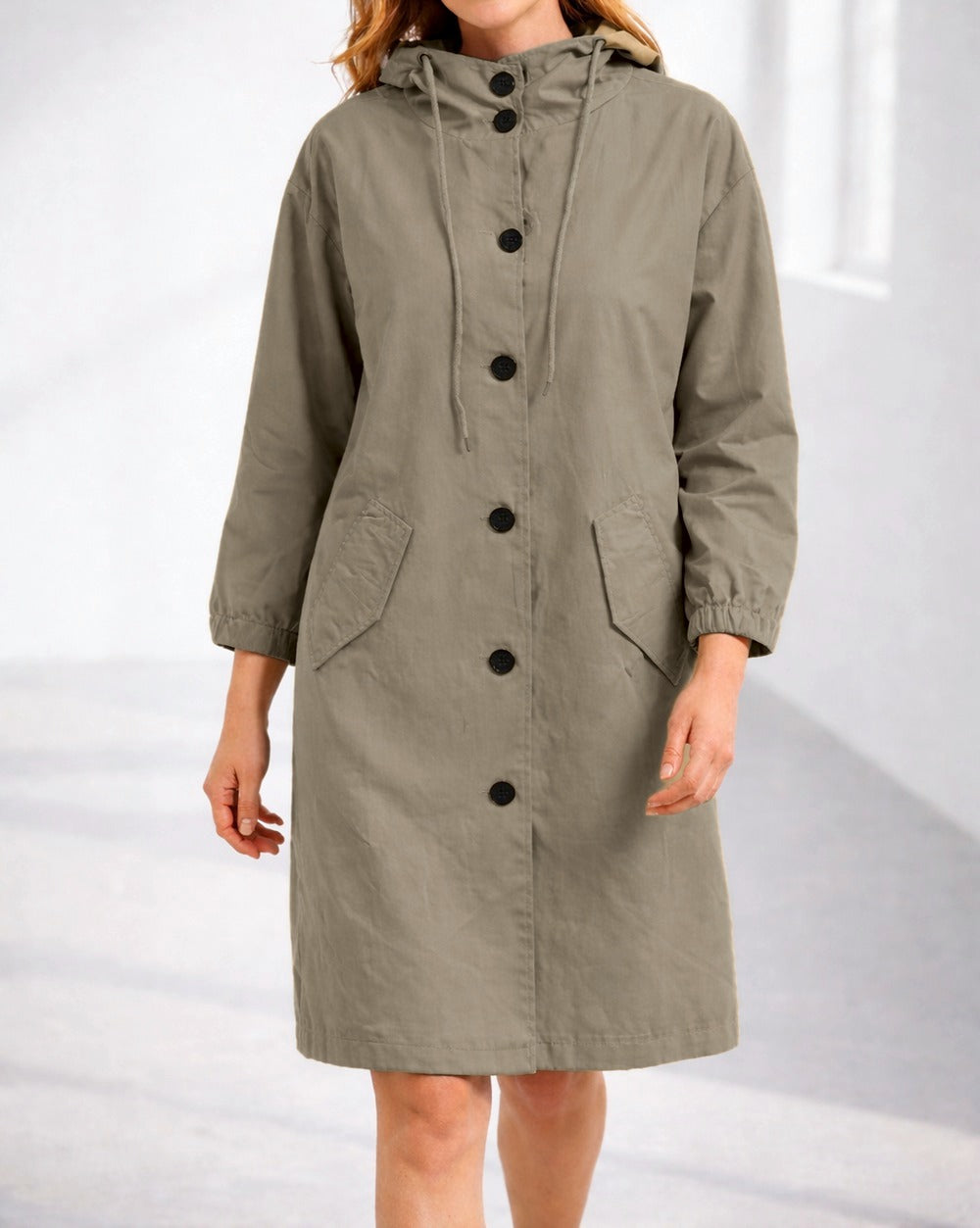 Daphne | Women's Long Hooded Winter Jacket – Taupe