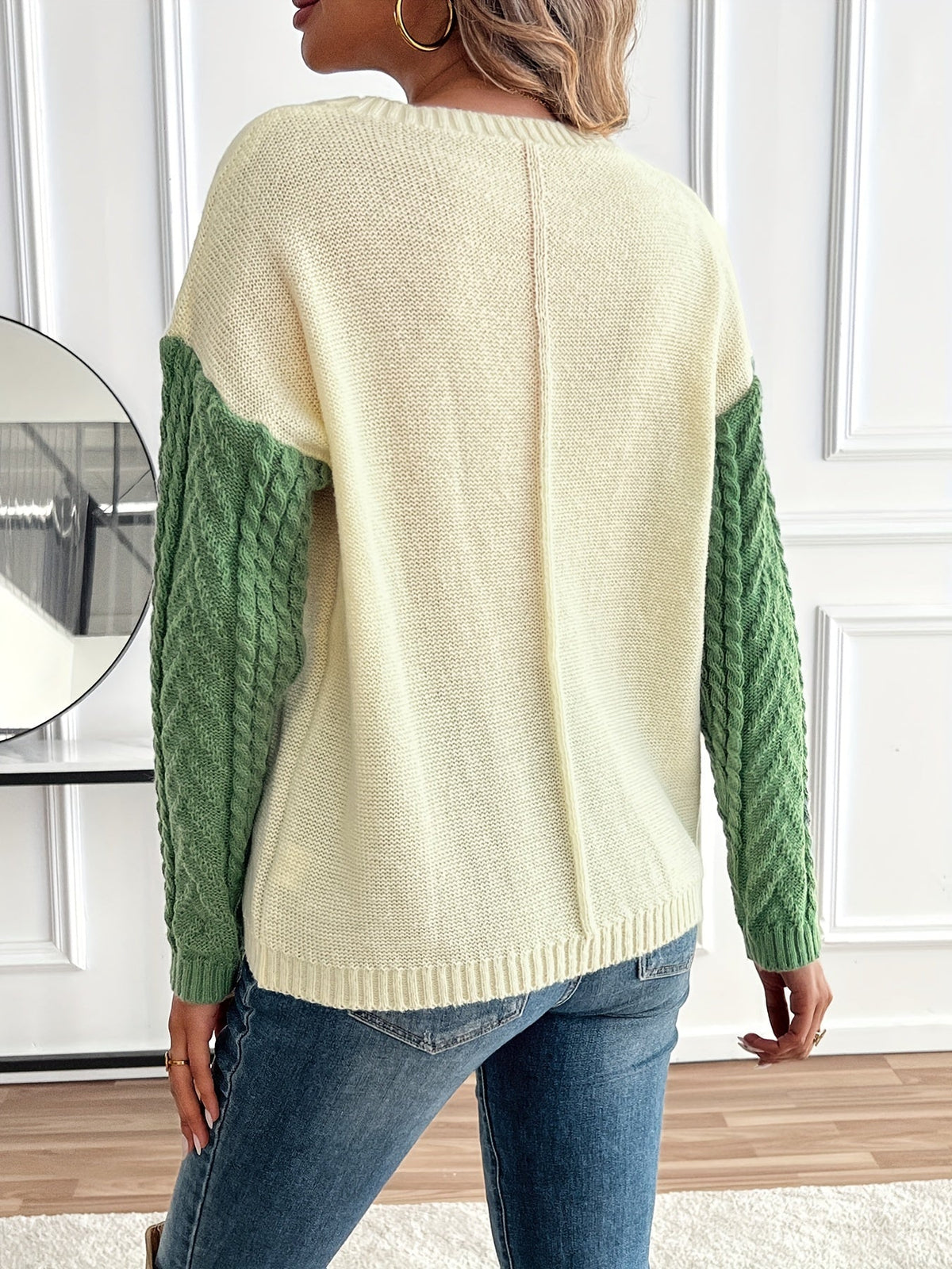 Celia | Women's Cable Knit Sweater – Soft Color Block Pullover
