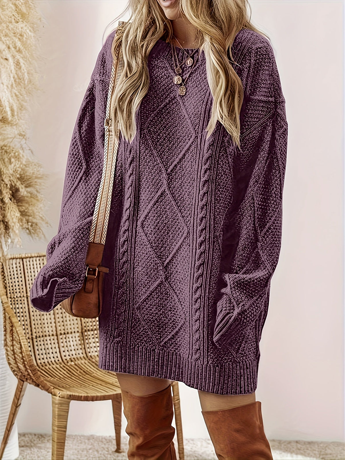 Hannah | Women's Cable Knit Sweater Dress – Relaxed Fall Dress